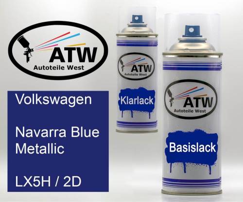 Volkswagen, Navarra Blue Metallic, LX5H / 2D: 400ml Sprühdose + 400ml Klarlack - Set, von ATW Autoteile West.